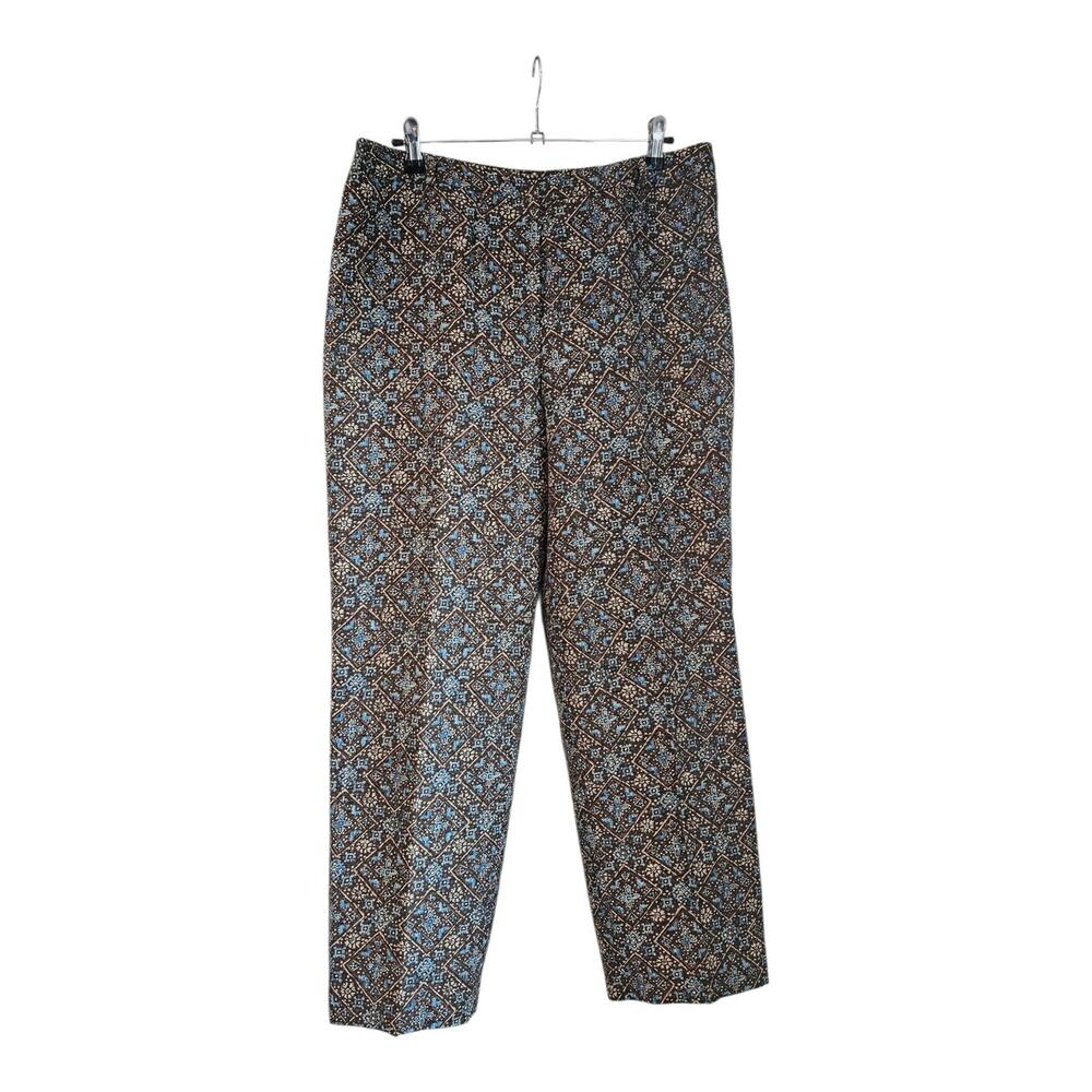 Talbots Womens Size Petites 14 Dress Pants 70% Silk 30% Linen Brown/Blue Lined